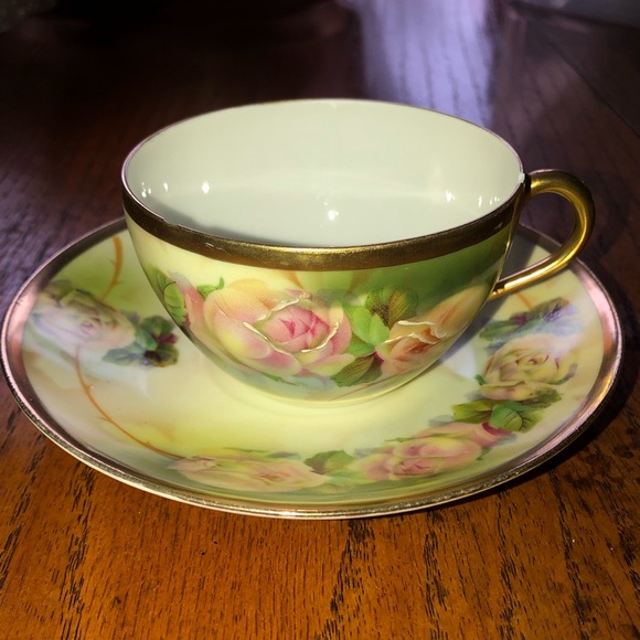 Royal Rudolstadt Prussian rose pattern gold trim tea cup and saucer Victorian - Picture 2 of 15